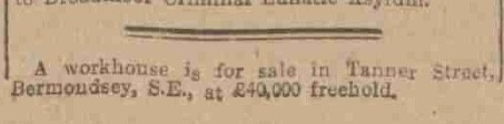 For Sale - Tanner Street Workhouse 9 June 1922 Western Daily Press